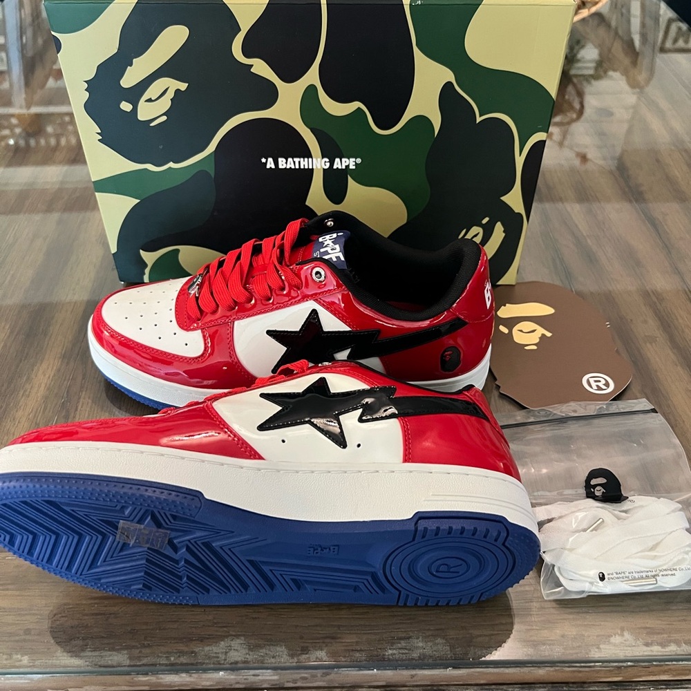 RARE NWB “A Bathing Ape”
 Red and White Sneakers
Men 11 or Women 13